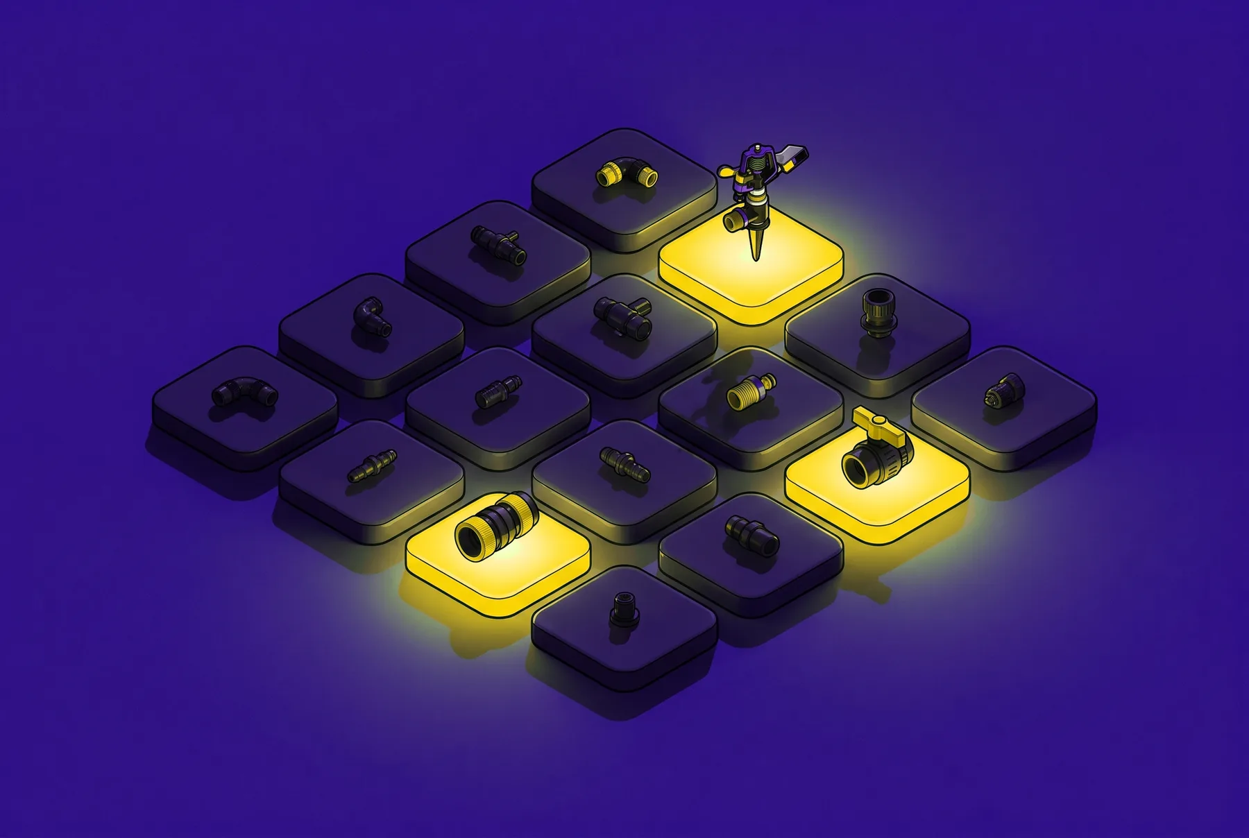 A catalogue where most products sit dark and only a few get the light